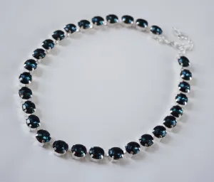 Navy Blue Paste Crystal Riviere Necklace - Small Oval