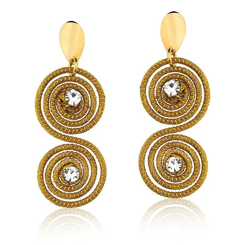 NEW - Golden Grass Swirls and Zirconia Earrings