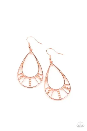 Paparazzi Earring ~ Line Crossing Sparkle - Copper