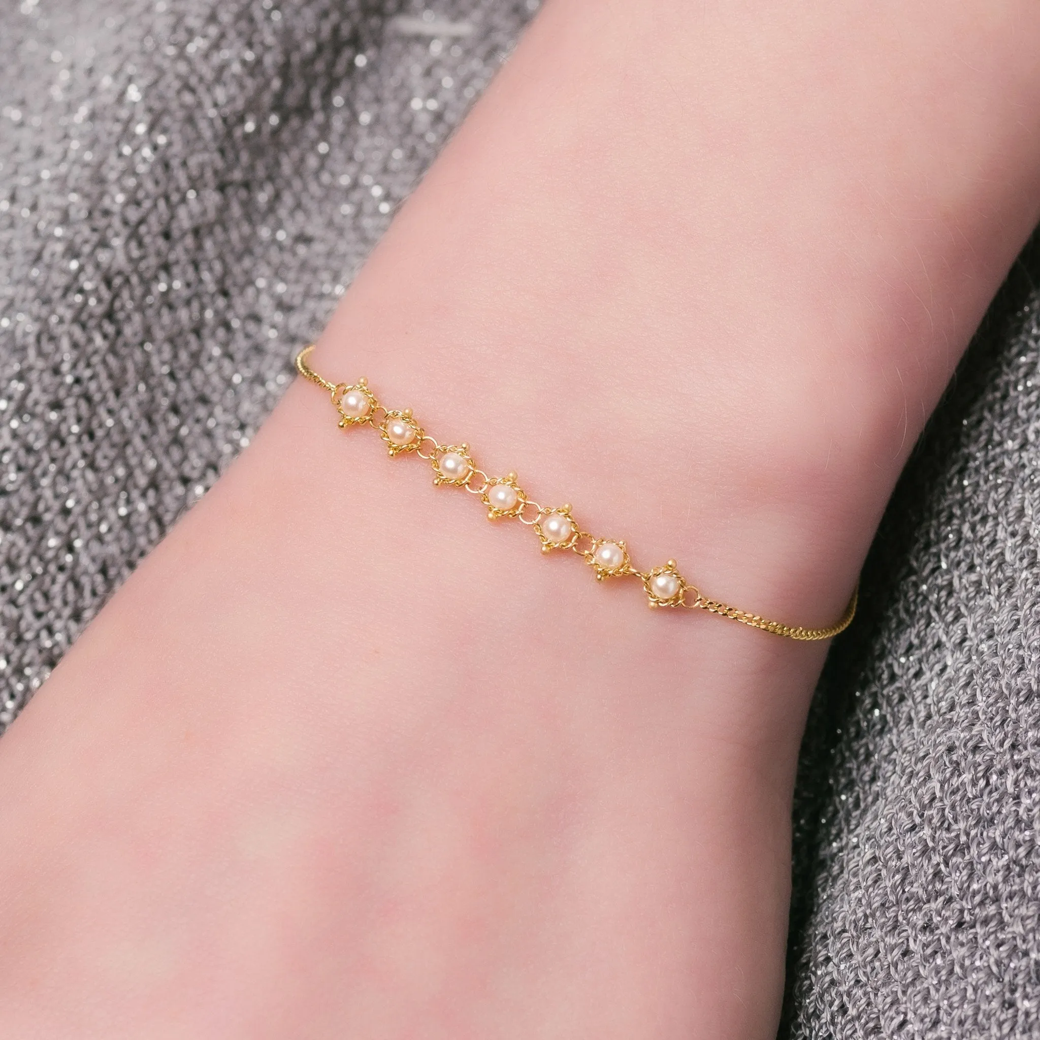 Petite Textile Bracelet in Pearl