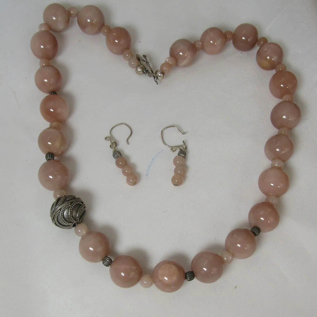 PInk Moonstone Necklace & Earrings Heirloom-quality