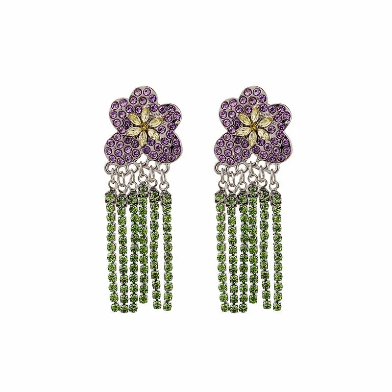 Pre Order:  Retro Flower Tassel Diamond Earrings