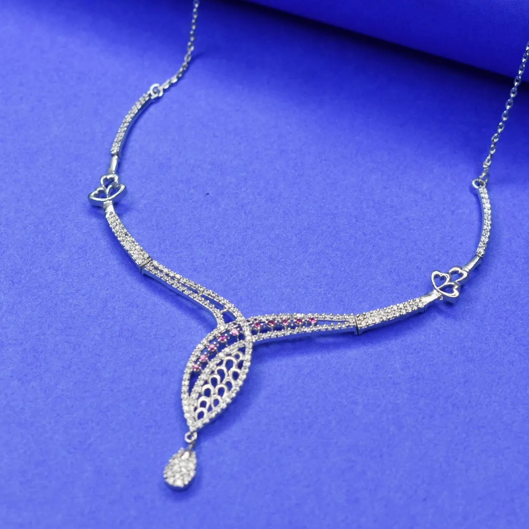 "Dazzling Elegance: 92.5 Silver Zircon Necklace Set for a Timeless Sparkle"