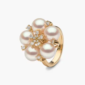 Raindrop 18K Gold Akoya Pearl and Diamond Motif Ring