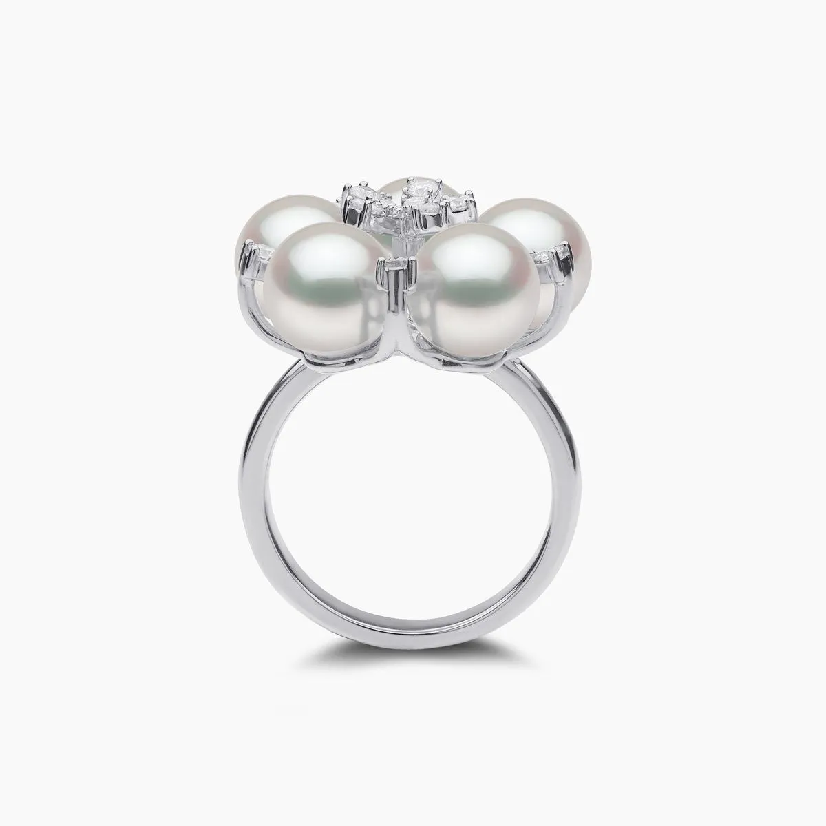 Raindrop 18K Gold Akoya Pearl and Diamond Motif Ring