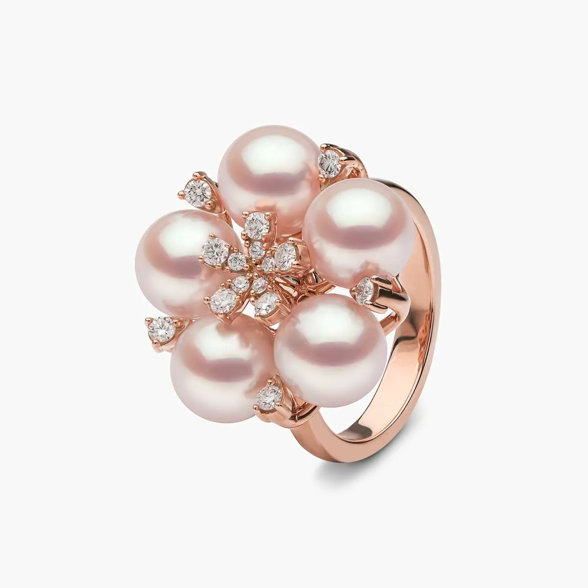 Raindrop 18K Gold Akoya Pearl and Diamond Motif Ring