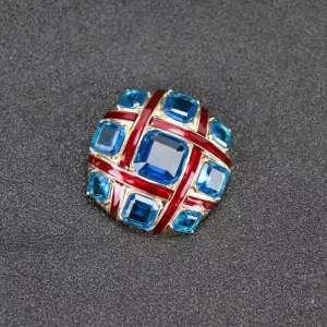 Red Cross Blue Crystalline Glazed Brooch Pins