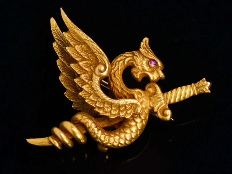 Riker Bros. Dragon Griffin Gold Brooch