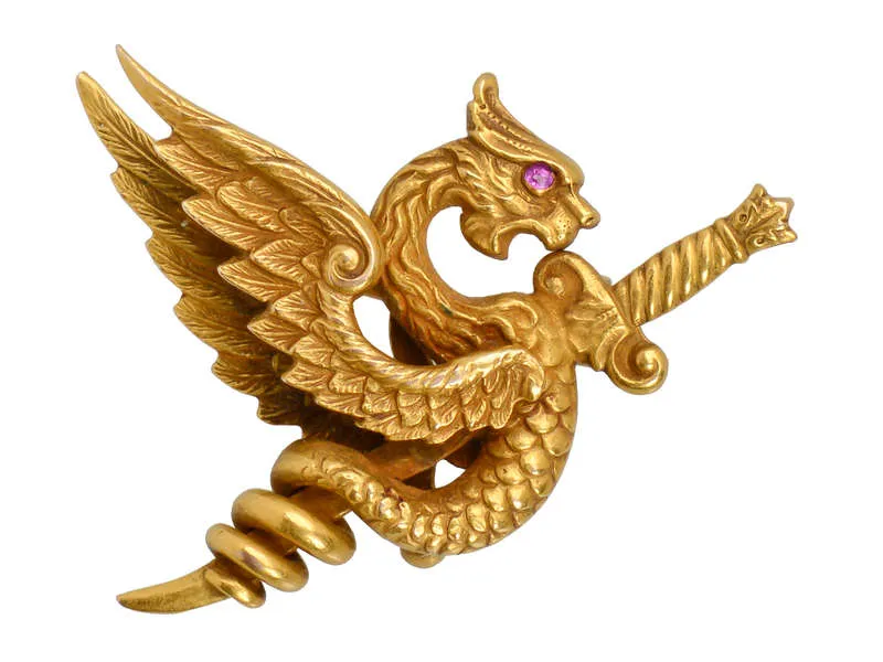 Riker Bros. Dragon Griffin Gold Brooch