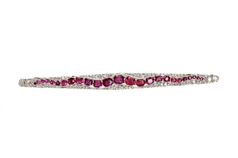 Sinuous Sensuous Ruby Diamond Snake Brooch