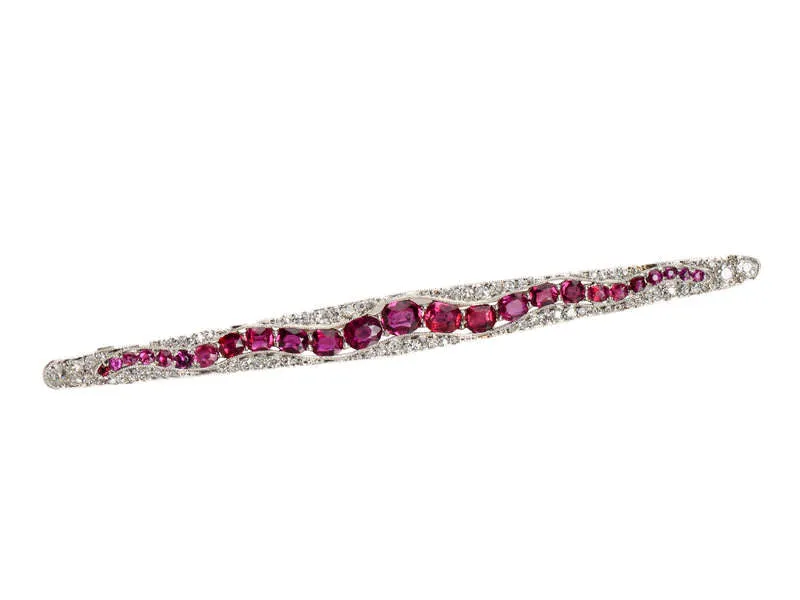 Sinuous Sensuous Ruby Diamond Snake Brooch