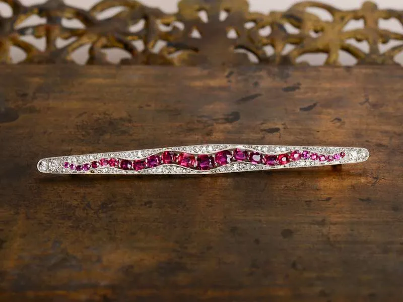 Sinuous Sensuous Ruby Diamond Snake Brooch