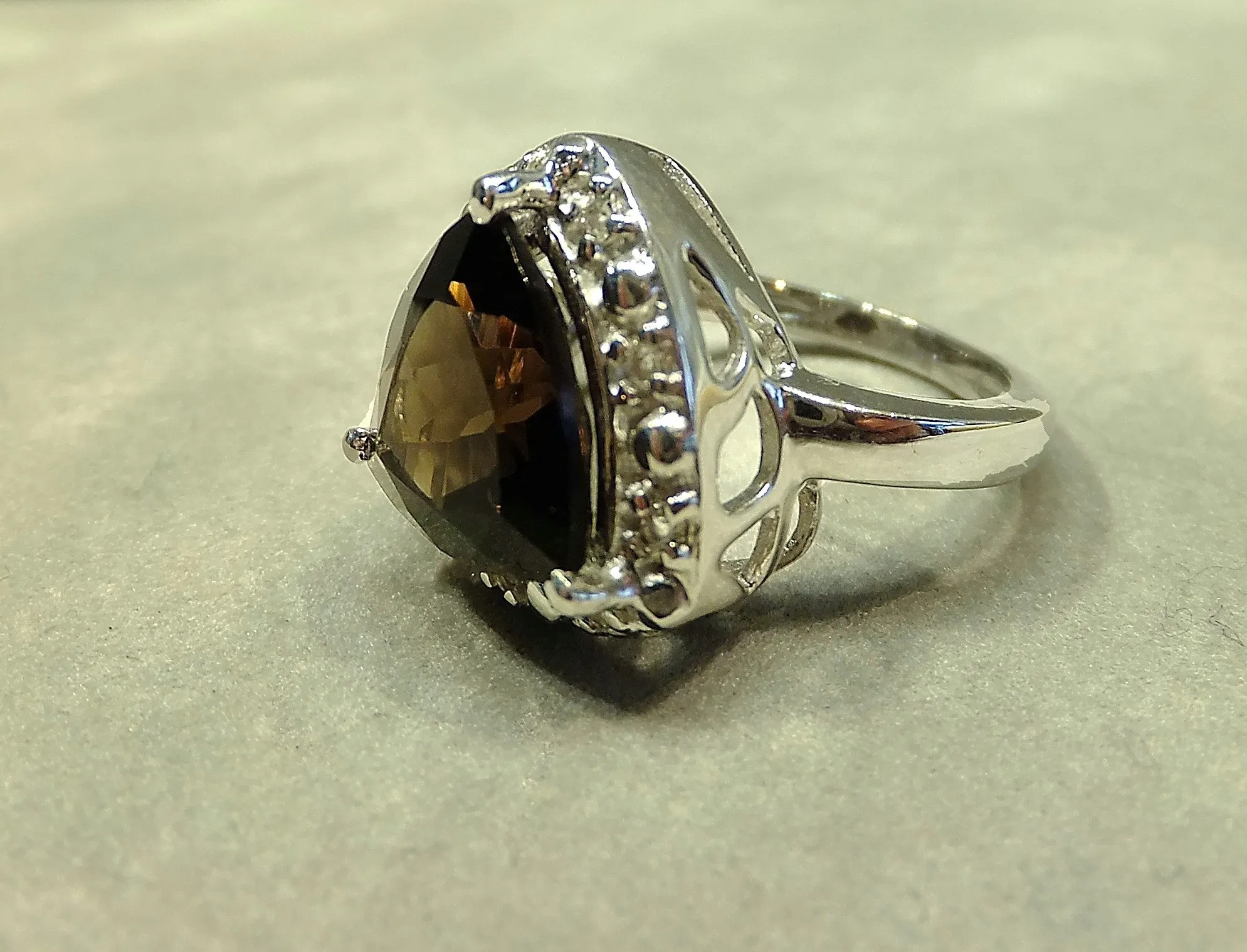 Smokey Quartz Gemstone Ring in Sterling Silver