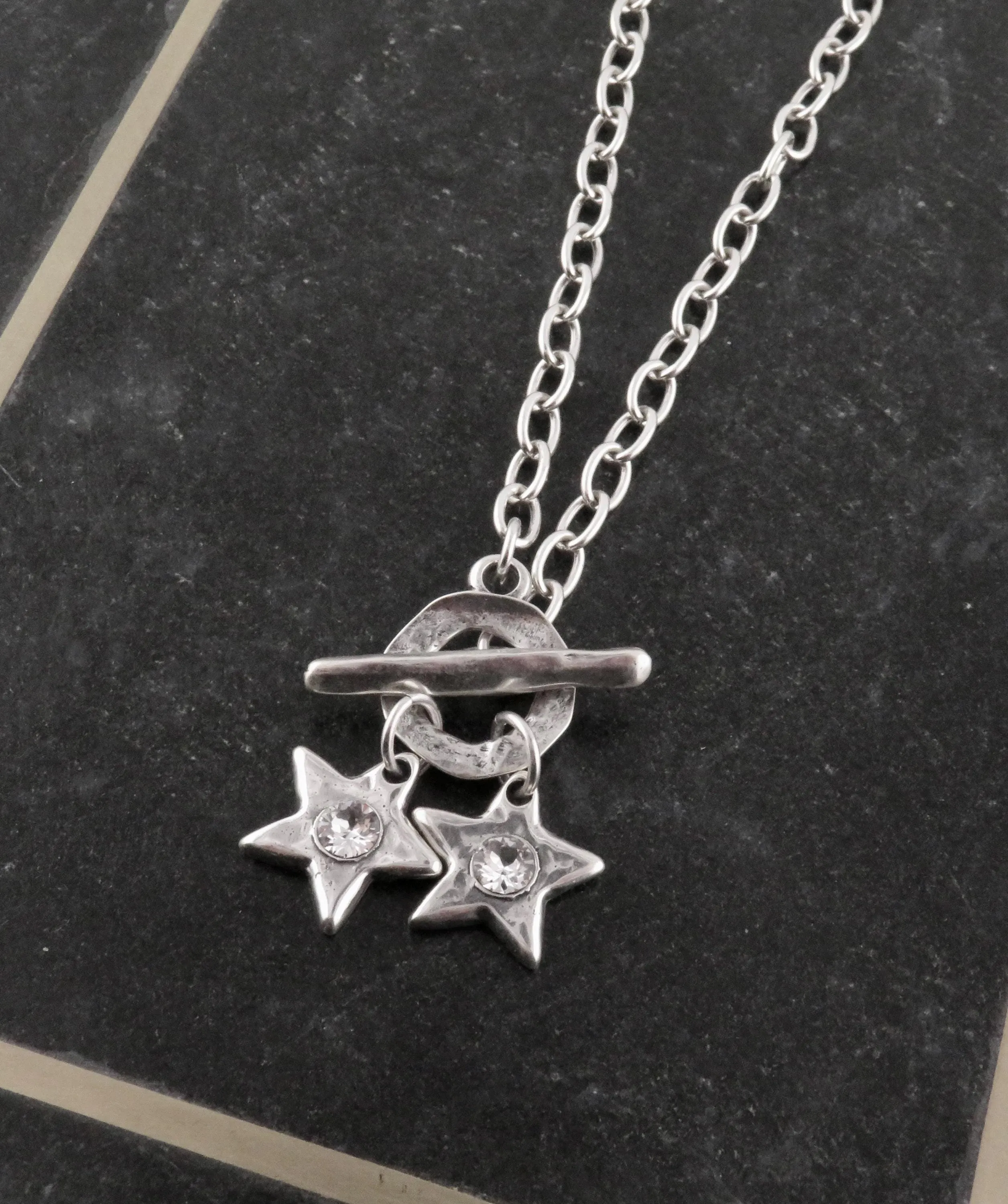 Sparkling Twin Silver Stars Necklace