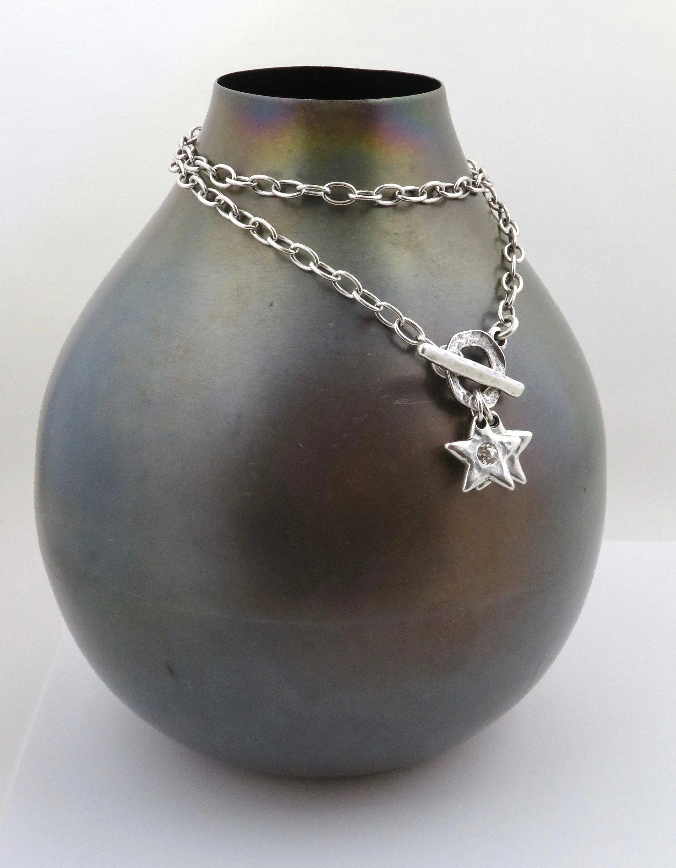 Sparkling Twin Silver Stars Necklace