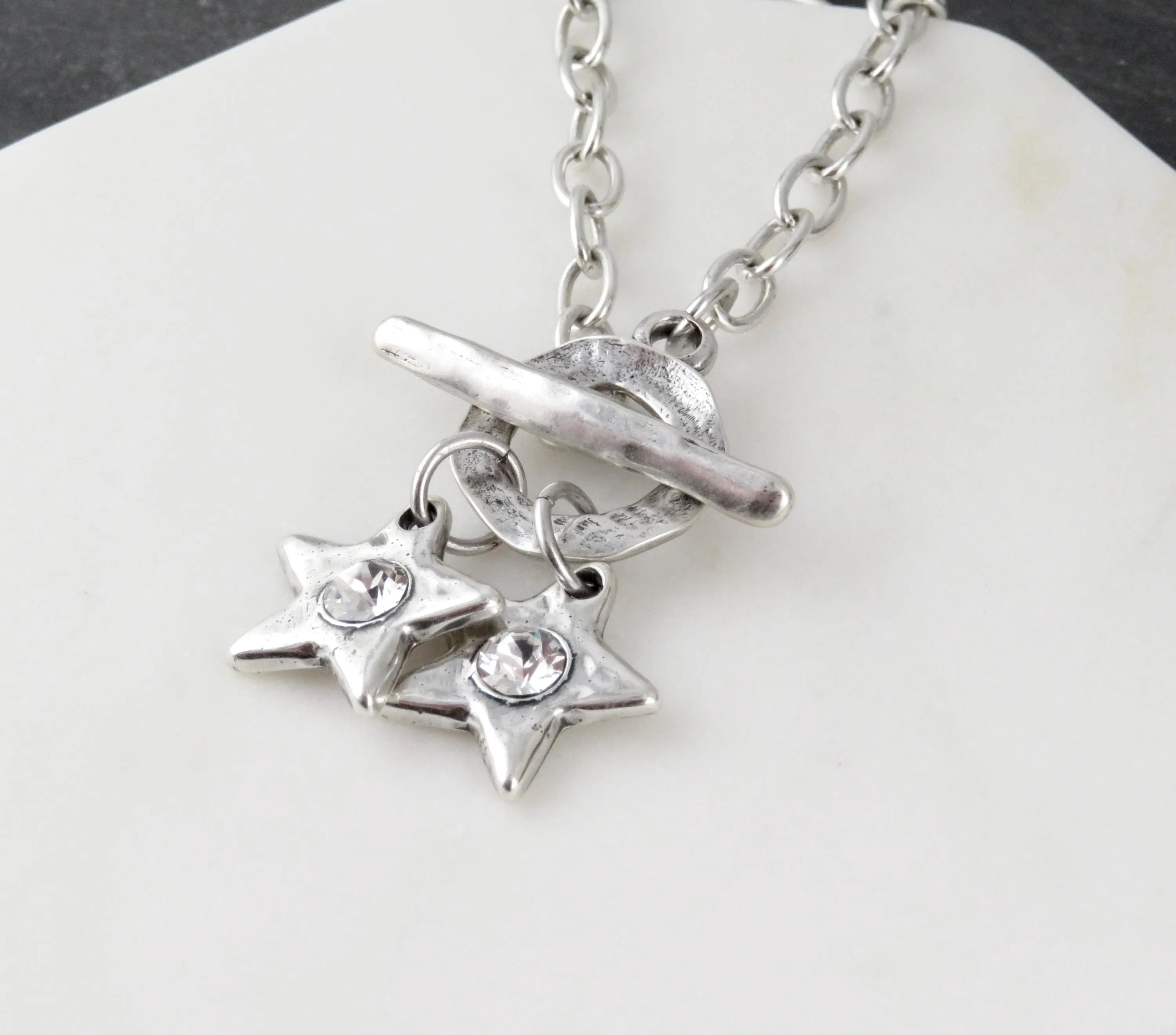 Sparkling Twin Silver Stars Necklace