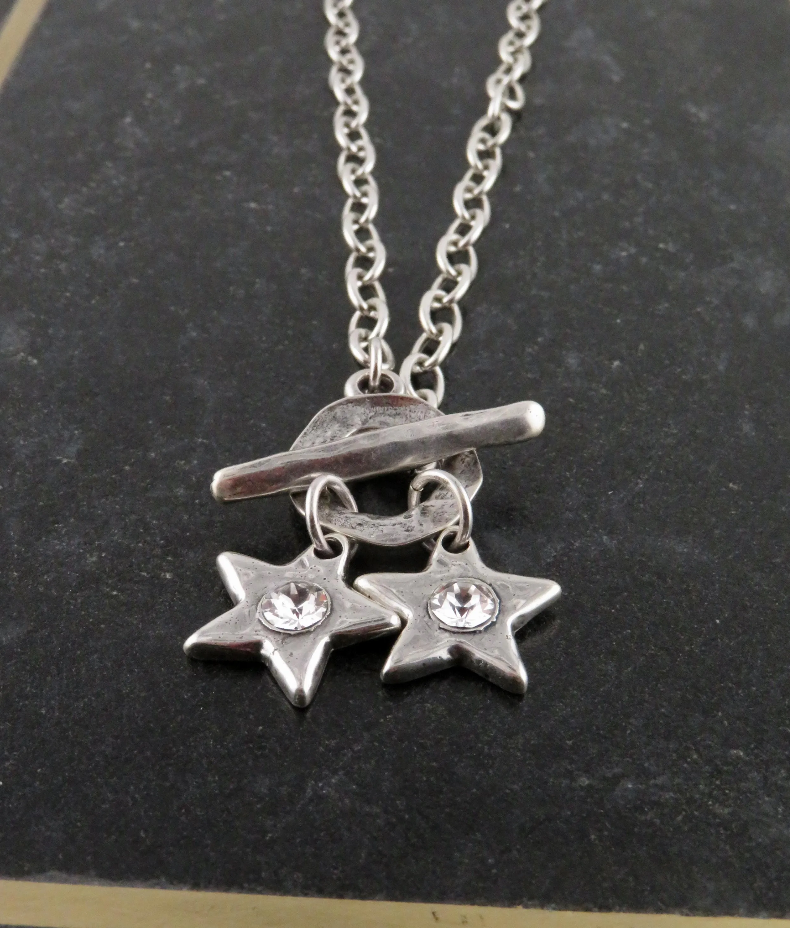 Sparkling Twin Silver Stars Necklace