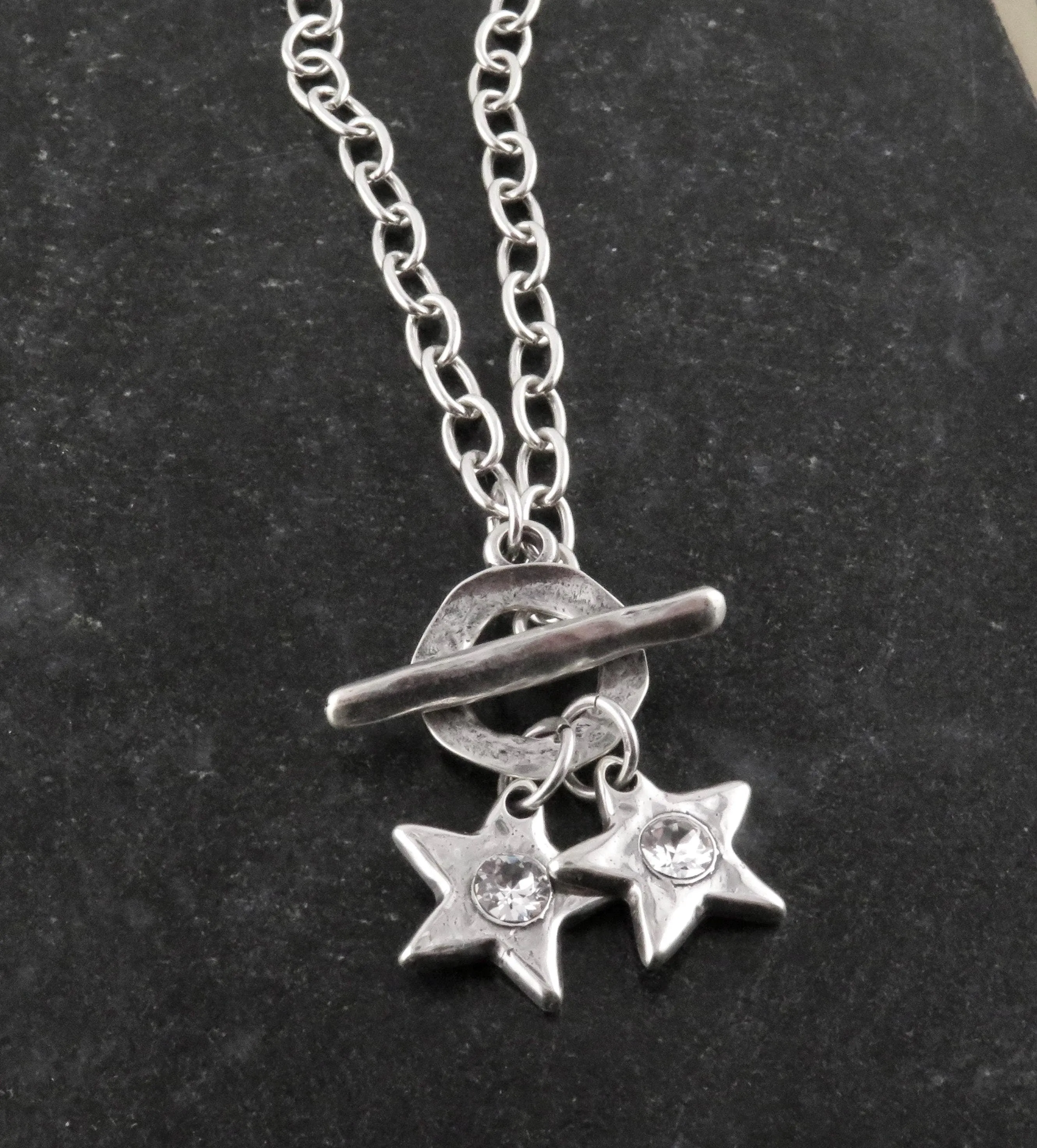 Sparkling Twin Silver Stars Necklace