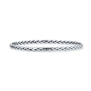 Stackable Twisted Rope Bangle Bracelet in Sterling Silver, Basket Weave Design