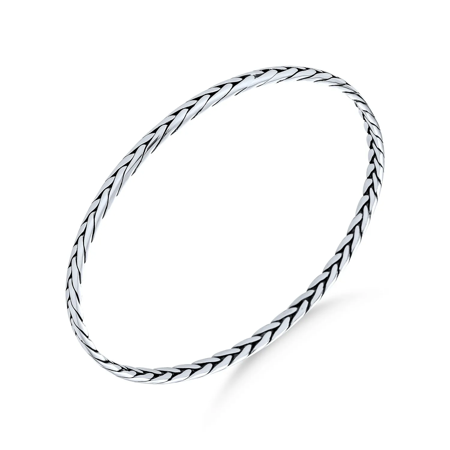 Stackable Twisted Rope Bangle Bracelet in Sterling Silver, Basket Weave Design