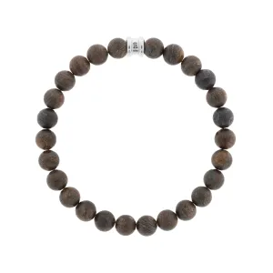 Stainless Steel & Matte Bronzite Beaded Bracelet - "Stones