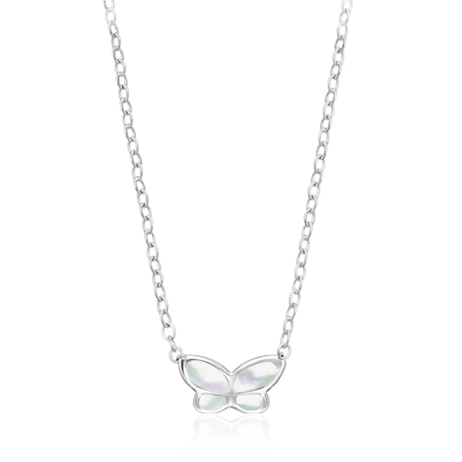 Sterling Silver 45cm White Mother of Pearl Butterfly Pendant