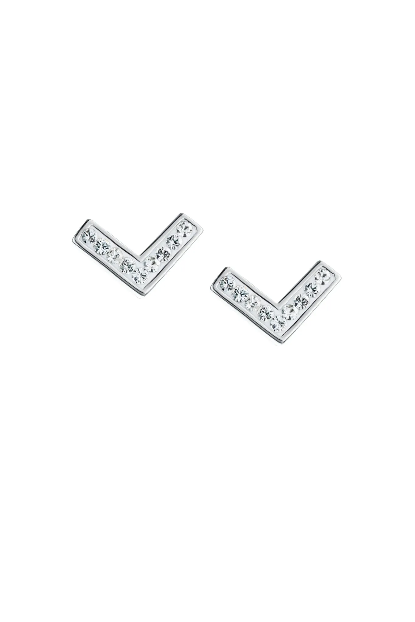 Sterling Silver Crystal Chevron Stud Earrings