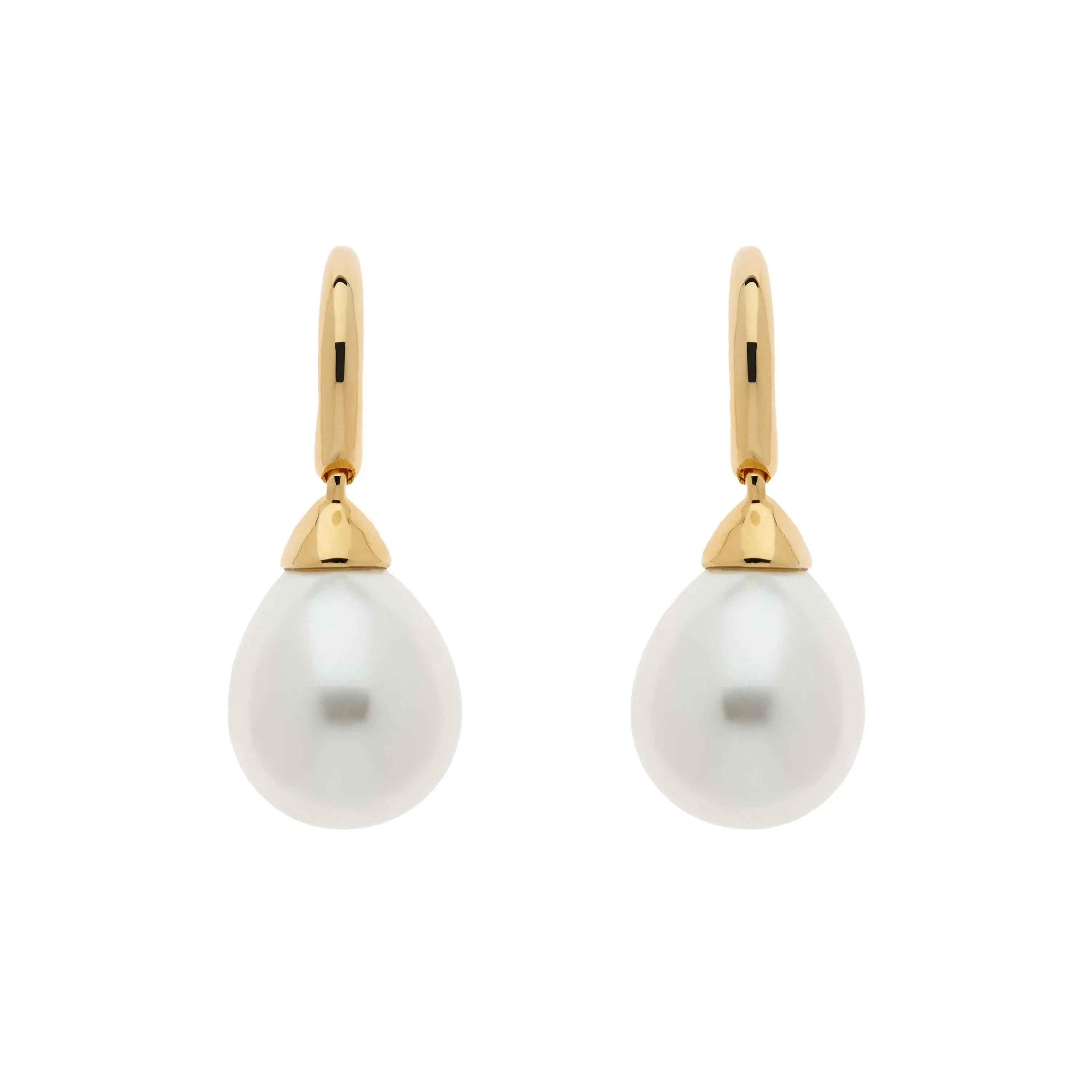 Teardrop Pearl on Gold Hook Earrings