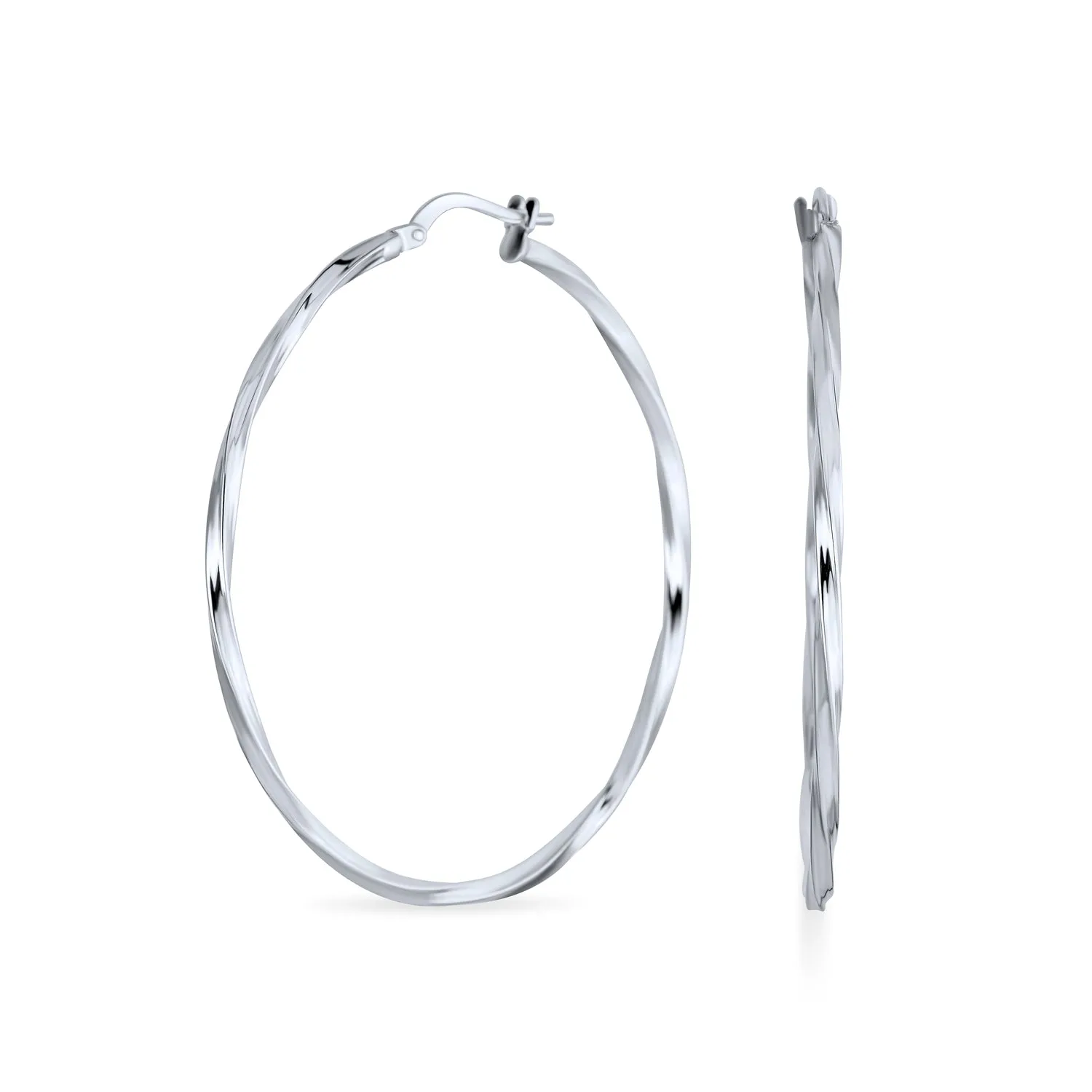 Timeless Slender Wire Rope Hoop Huggie Earrings Sterling Silver 1.75 Inch