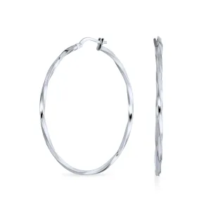 Timeless Slender Wire Rope Hoop Huggie Earrings Sterling Silver 1.75 Inch