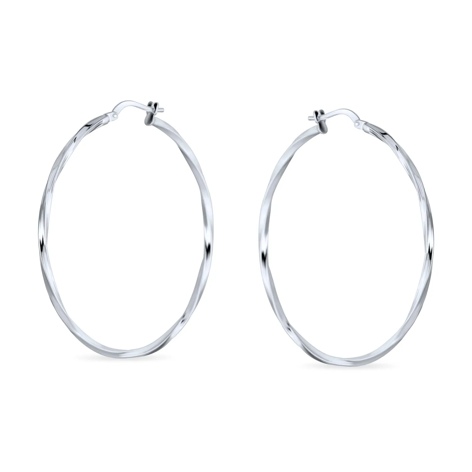 Timeless Slender Wire Rope Hoop Huggie Earrings Sterling Silver 1.75 Inch