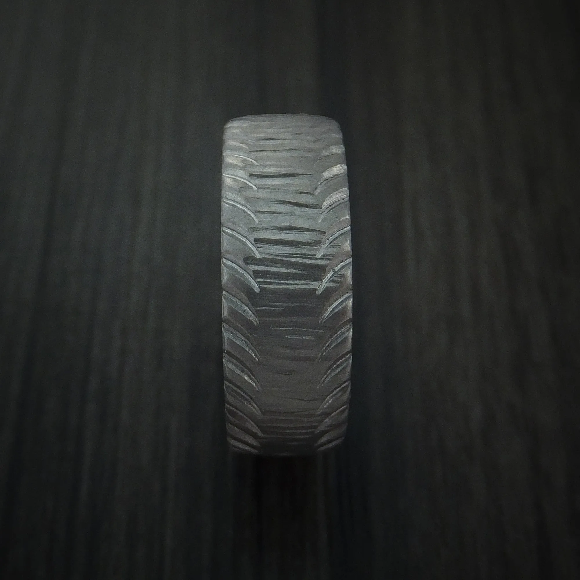 Titanium Carved Tread Design Men's Ring Bold Unique Band Custom Made