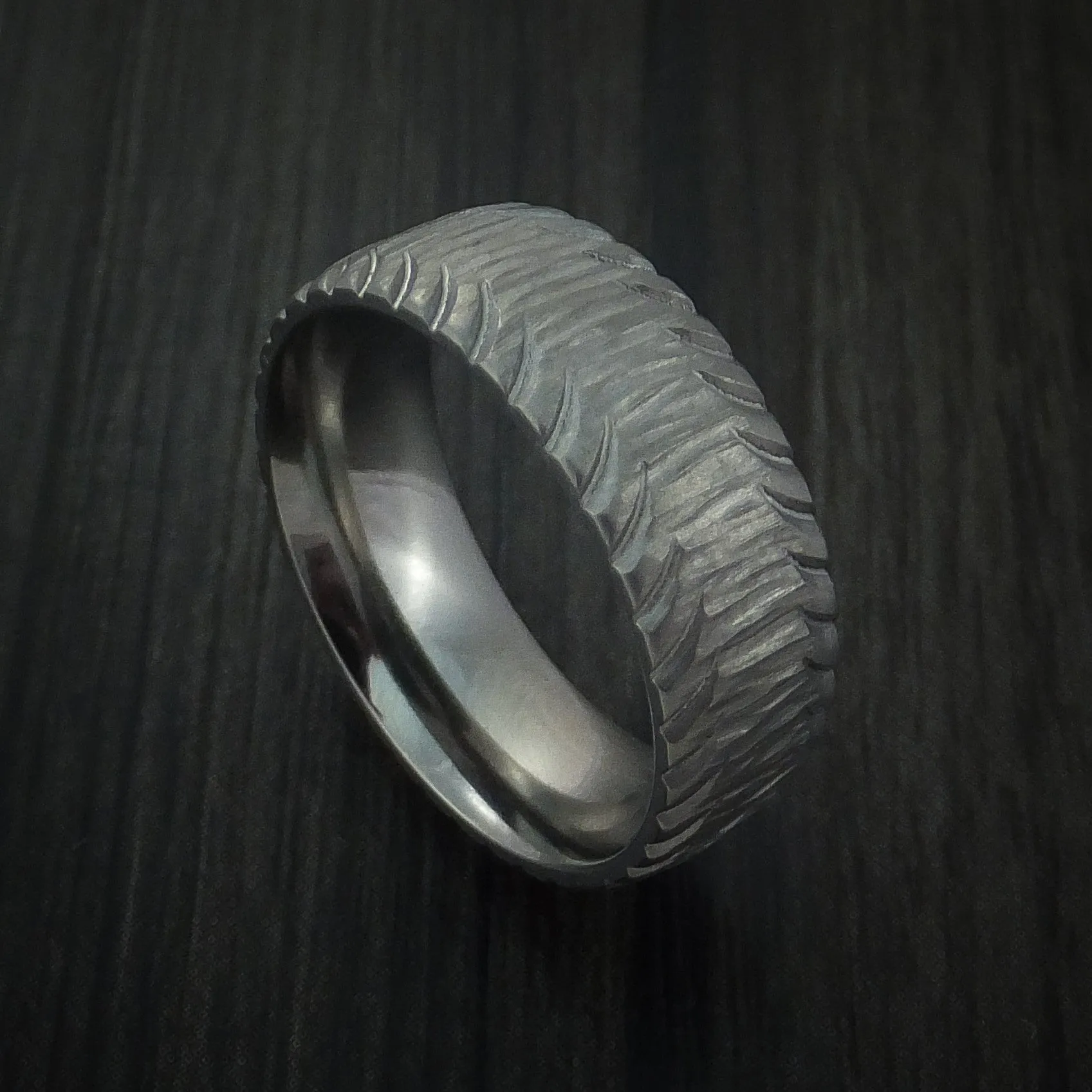 Titanium Carved Tread Design Men's Ring Bold Unique Band Custom Made