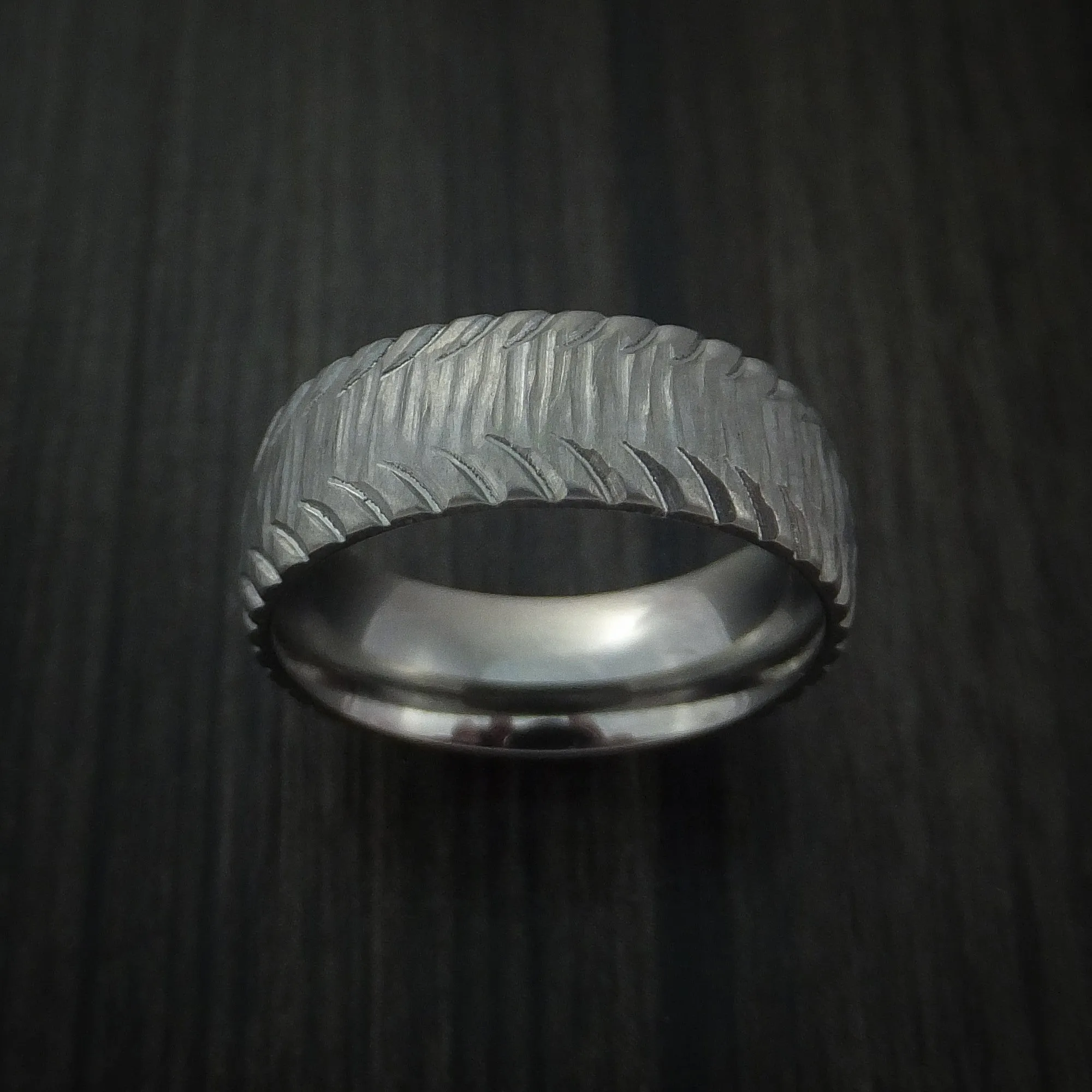 Titanium Carved Tread Design Men's Ring Bold Unique Band Custom Made