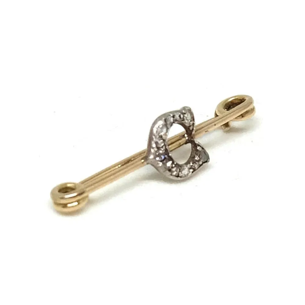 Victorian Antique Diamond 'C' Yellow Gold Brooch