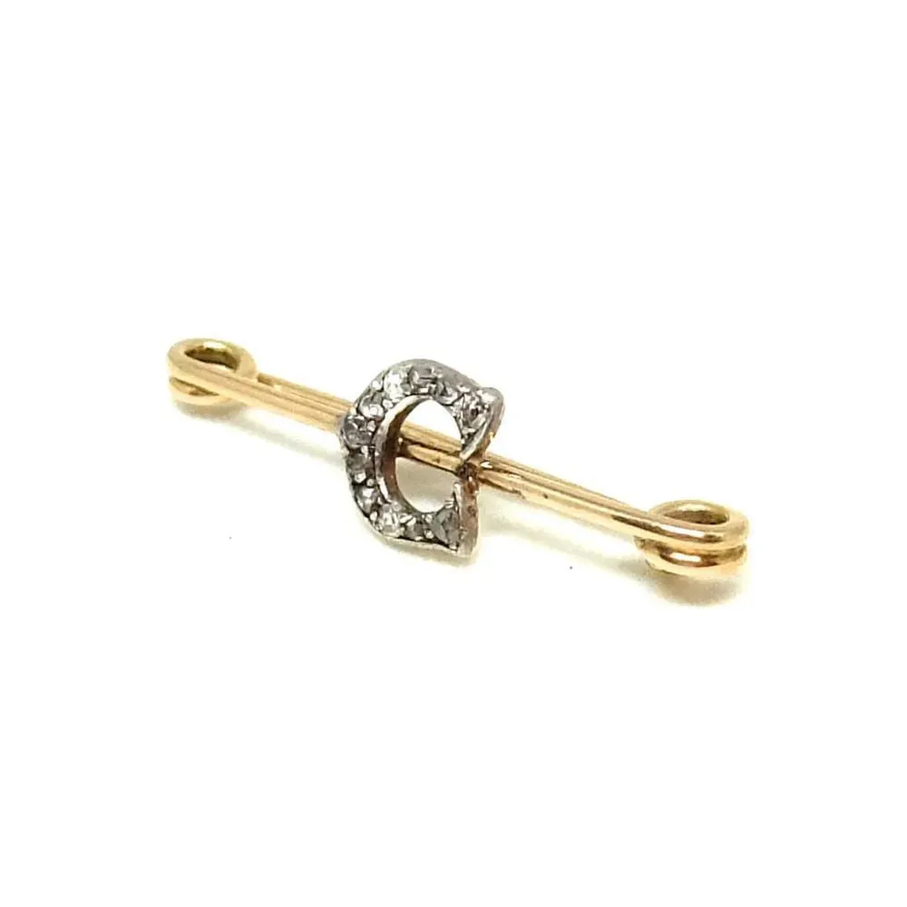 Victorian Antique Diamond 'C' Yellow Gold Brooch