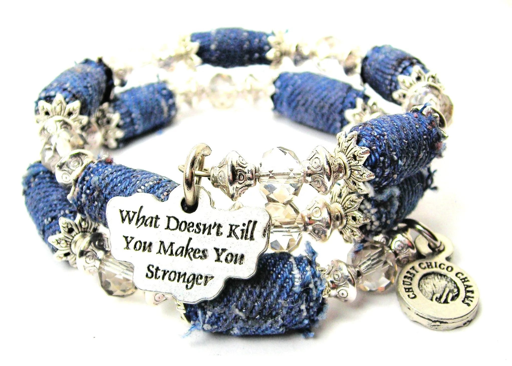 What Doesn't Kill You Makes You Stronger Blue Jean Beaded Wrap Bracelet