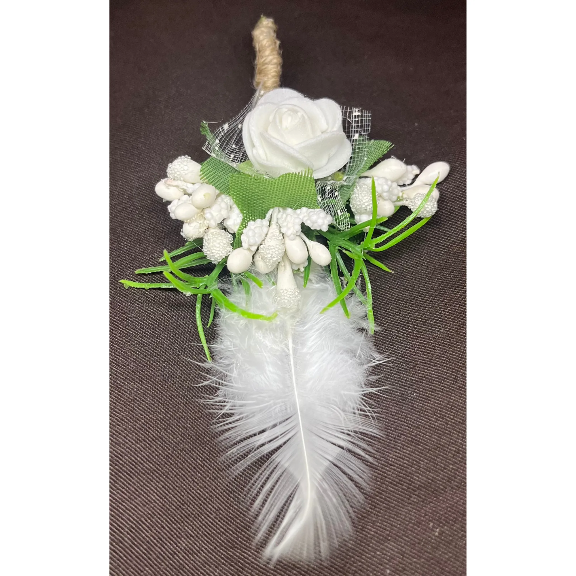 White Faux Feather Flower Brooch