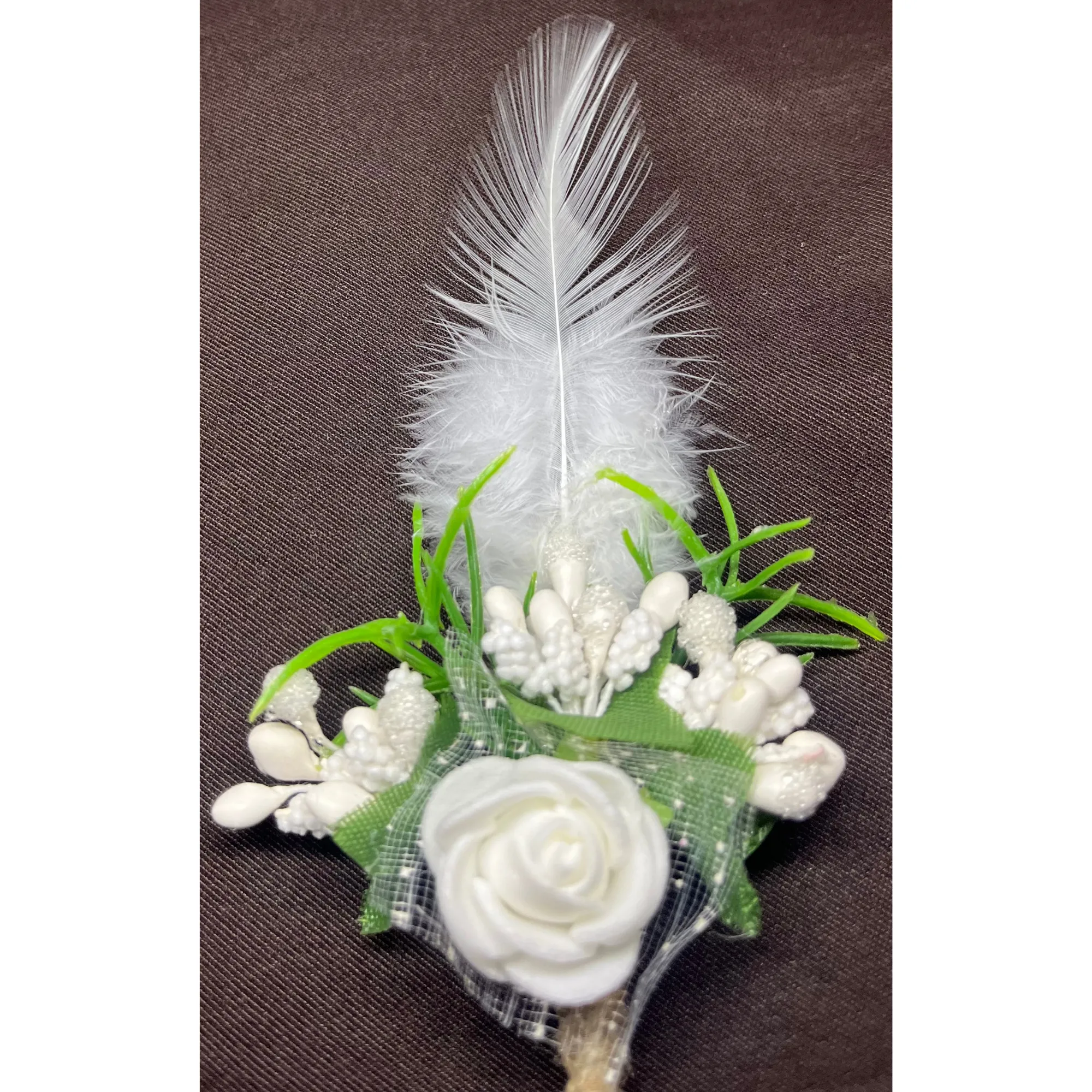 White Faux Feather Flower Brooch