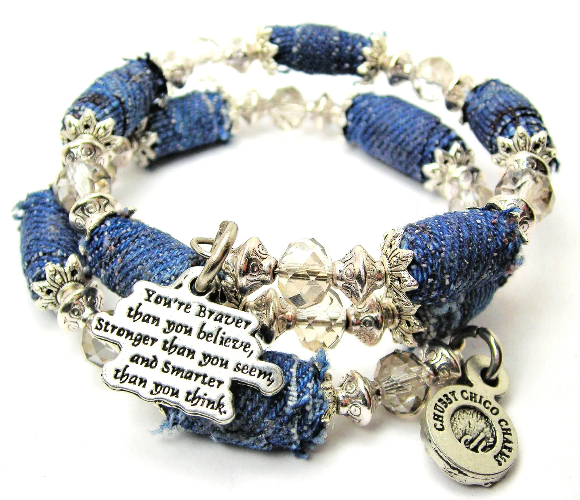 You're Braver Than You Believe Stronger Than You Seem And Smarter Than You Think Blue Jean Beaded Wrap Bracelet